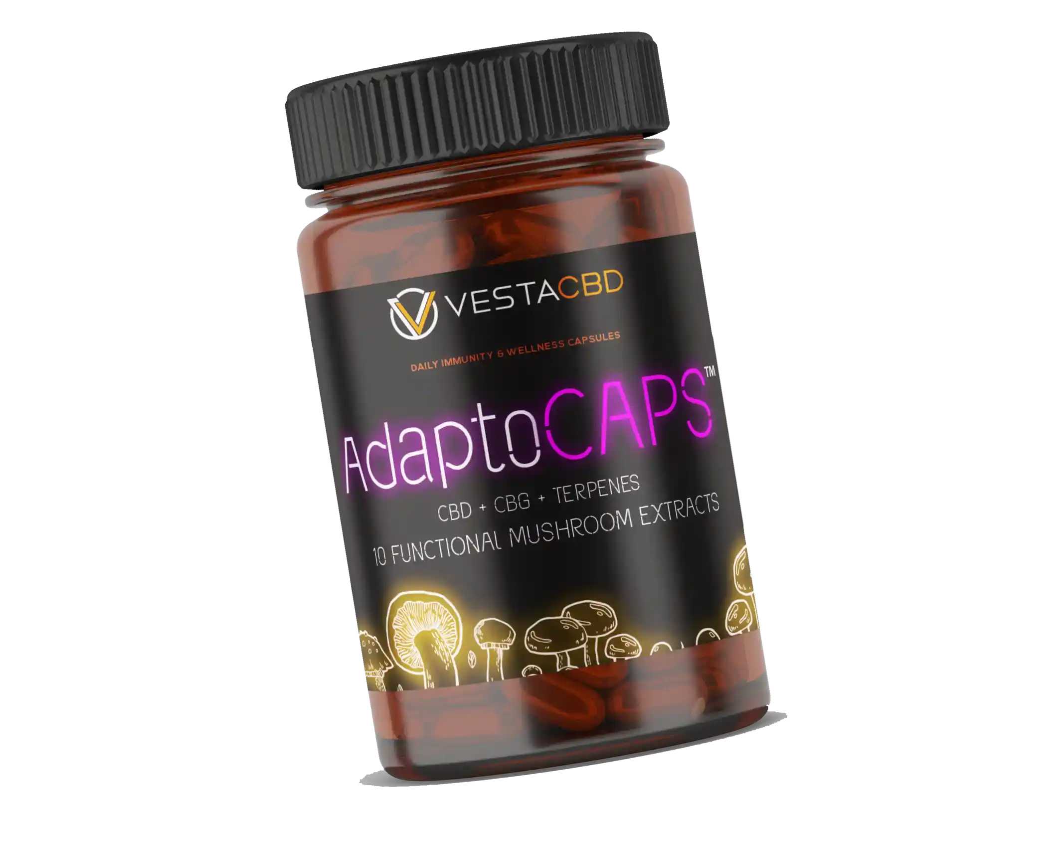 AdaptoCaps by Vesta CBD - CBD Capsules with Adaptogenic Mushroom blend and terpenes